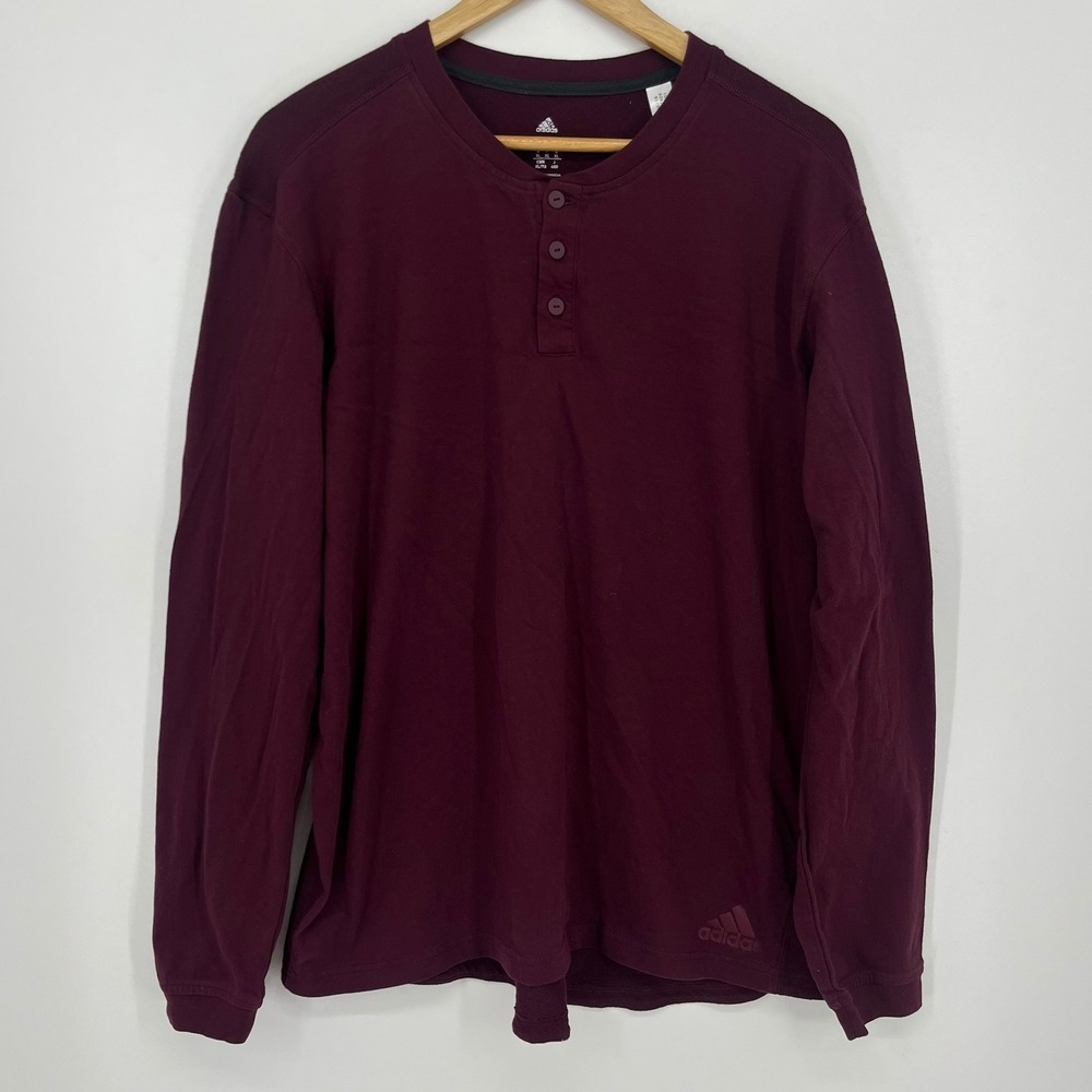 Adidas Mens Henley Long‎ Sleeve Shirt Burgundy Maroon Cotton AY7424 Size XL